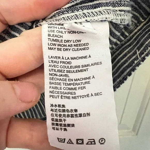 Anthropologie Blue White Striped Linen Blend Belted Romper - Picture 8 of 9